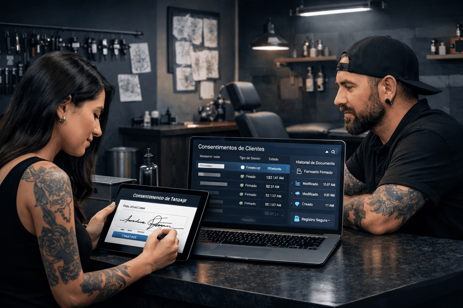 Flujo móvil de consentimiento digital para estudio de tatuajes